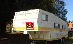 For Sale - Skylark 28ft 5th wheel trailer - fridge, stove with oven, furnace, newer hot water tank - everything works.  Great to park at the lake or accommodation for the back yard.  Floor a little soft at the table but easily fixed.  $1500 OBO - Give me