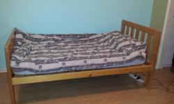 Twin size bed frame made from solid wood in good condition.
It comes with thick, clean foam mattress in cover.
