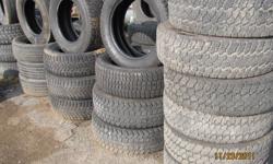 I HAVE LOTS OF USED TIRES FOR SALE STARTING AT 40.00 A TIRE! I HAVE SETS AVAILABLE IN 13'', 14'', 15'', 16'', 17'', 18'', 19'', 19.5'', 20'', AND 22''. I HAVE MUD AND SNOW TIRES AS WELL AS ALL SEASONS - ALL TIRES ARE IN GOOD CONDITION (ATLEAST 65% TRED)