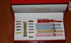 Selling a never used box of Valencia Changeable watch set for 25$ (great deal). There's many colors and combinations to coordinate with your outfit. I got this as a gift and I never used it so I'm selling it now. The battery isn't working so you're going