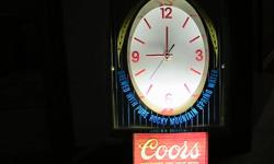 1977 VINTAGE COOR'S FLOURESENT CLOCK looks great super for your mancave call
 
PLEASE NO E-MAILS JUST CALL 586-4378
 
THANKS