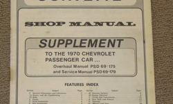 I have the following GM Service manuals for sale ($30.00 for the set)
1. 1970 Chassis Overhaul Manual
2.  1970 Chassis Service Manual
3. 1969 Chassis Shop Manual
4. 1963 Corvette Shop Manual
5. 1970 Corvette Shop Manual Supplement
Please see pictures for