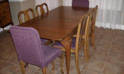 Antique walnut dining room set,burled walnut buffet,queen ann legs solid walnut table with one leaf and 6 chairs.