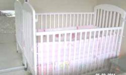 White Baby Crib and Mattress for sale, I believe by Sara Crib from the Bay. Great condition, looks new as it's only 3 years old. Hasn't been used that much. Top of the line mattress in excellent condition. Will throw in crib side padding, pillow and