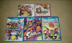 Wii U:
Splatoon - $45
Super Smash Bros for Wii U - $40
Mario Party 10 - $35
3DS:
Super Smash Bros for 3DS - $30
Mario & Luigi Paper Jam (Sealed) - $40