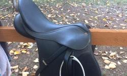 Fantastic condition 17"Wintec all purpose English saddle. I believe it has the medium wide gullet in right now and has fit almost everything ive put it on.
Comes with stirrups, girth, and a pad (worth well over 100$).
open to reasonable offers. :)
feel