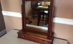 wooden dresser top vanity with tilt mirror and one drawer, measures 20 X 7 1/2 X 4" high, in beautiful condition ... $40.00