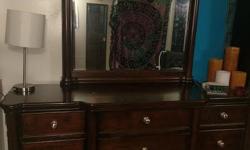 This is a fairly large dresser, very solid. A few scratches and some candle wax but otherwise in great condition. I don't smoke inside and I have no pets.
Dimensions of Dresser:
Length 5'
Height 3'1''
Width 1'5''
Dimensions of Mirror:
Height 3'1''
Length