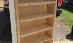 extremely solid shelving unit, made of thick planks, would be perfect in the workshop for heavy items, measures 33" wide X 9 3/4" deep X 56 1/2" high ... $40.00