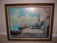 33" by 27" FRAMED GREEK FISHING VILLAGE PAINTING: SIGNED W. RICHTER (1891-1993)