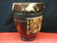 Cow skin top and carved 14.5 inch tall X 10 inch djembe drum